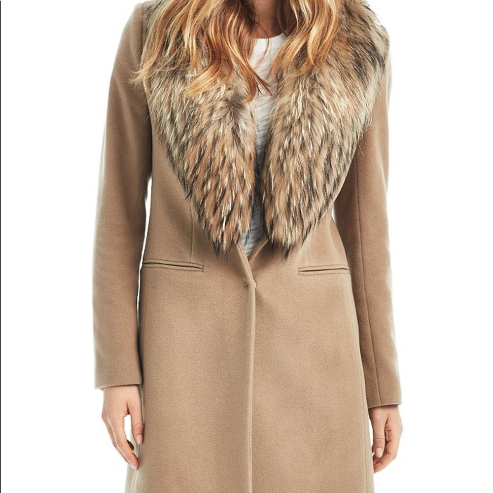 Faux Fur Trim Camel Women's Coat